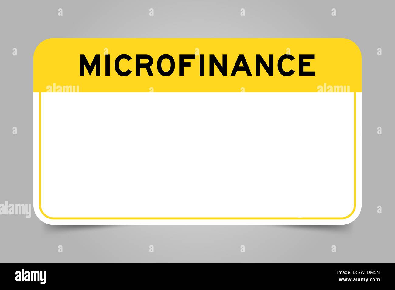 Label banner that have yellow headline with word microfinance and white copy space, on gray background Stock Vector