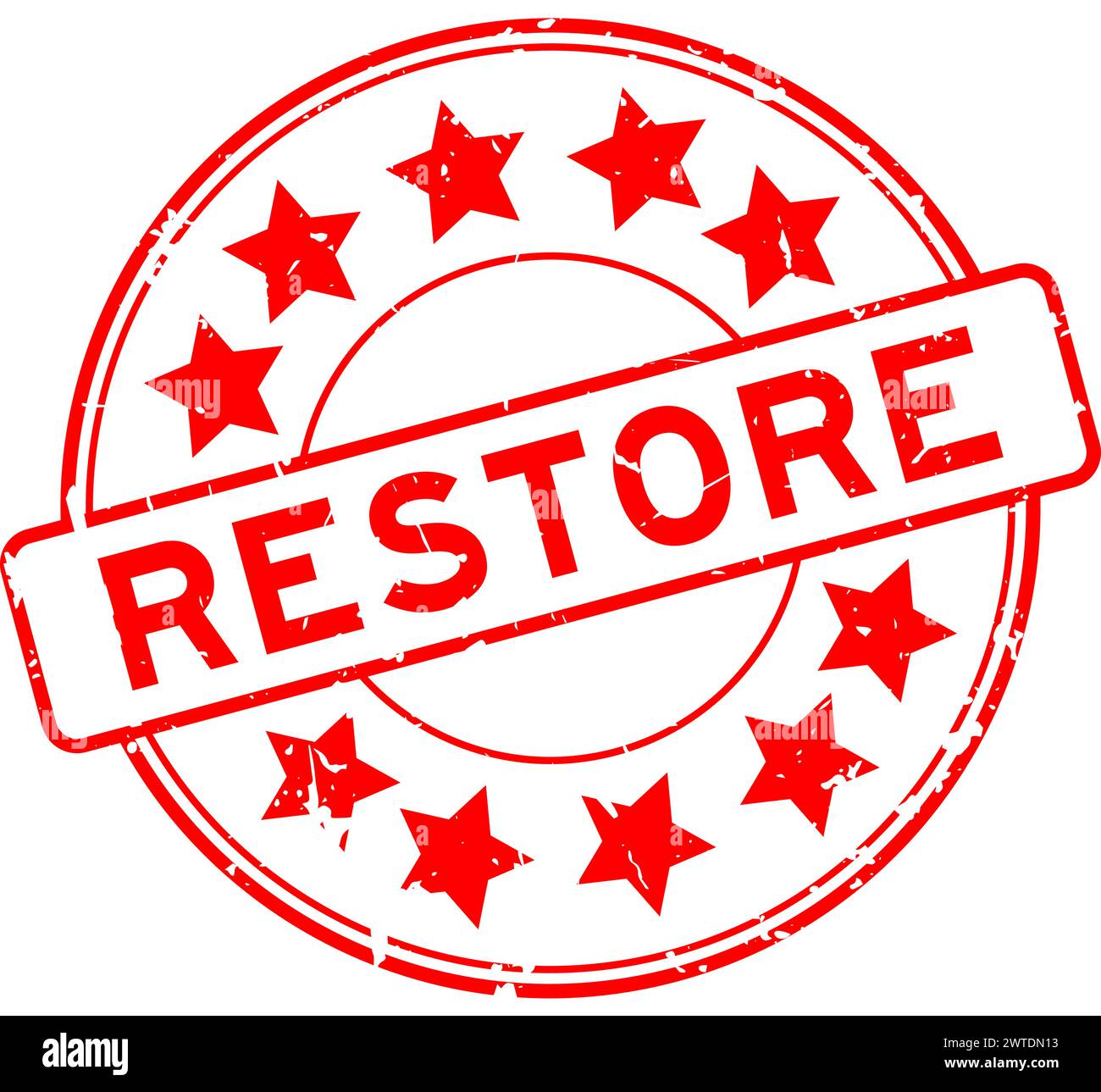 Grunge red restore word with star icon round rubber seal stamp on white background Stock Vector