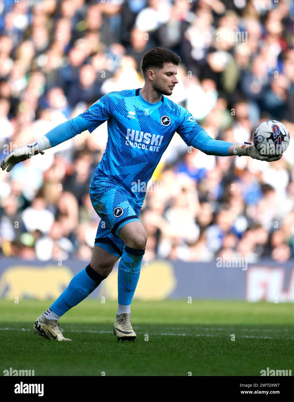 Millwall goalkeeper Matija Sarkic during the Sky Bet Championship match at Elland Road, Leeds. Picture date: Sunday March 17, 2024. Stock Photo