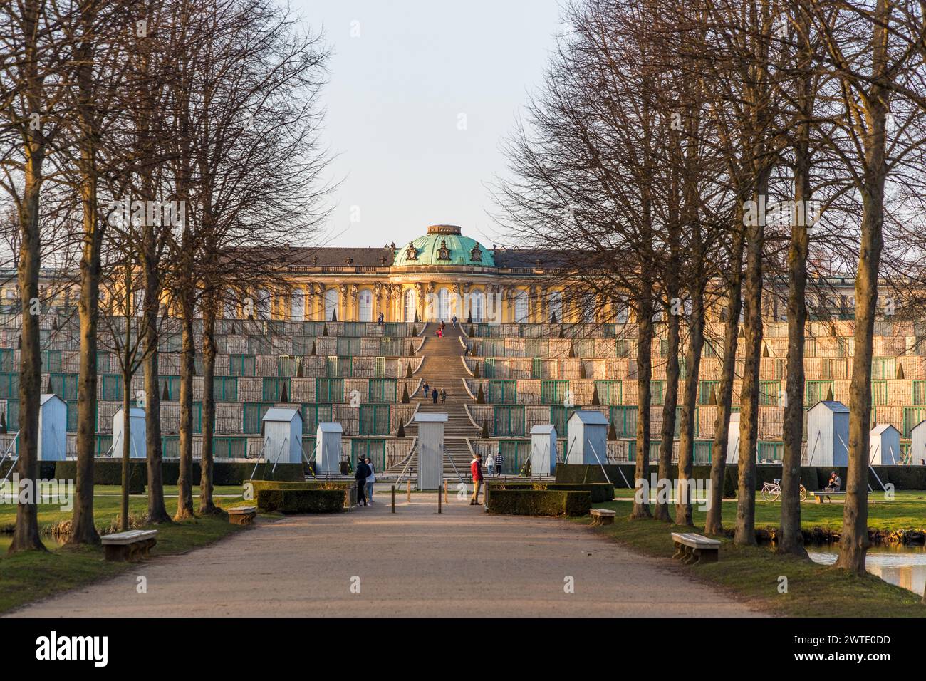 Sanssouci Palace Park with (enclosed) statues, terraces and fountains, Potsdam, Brandenburg, Brandenburg, Germany Stock Photo