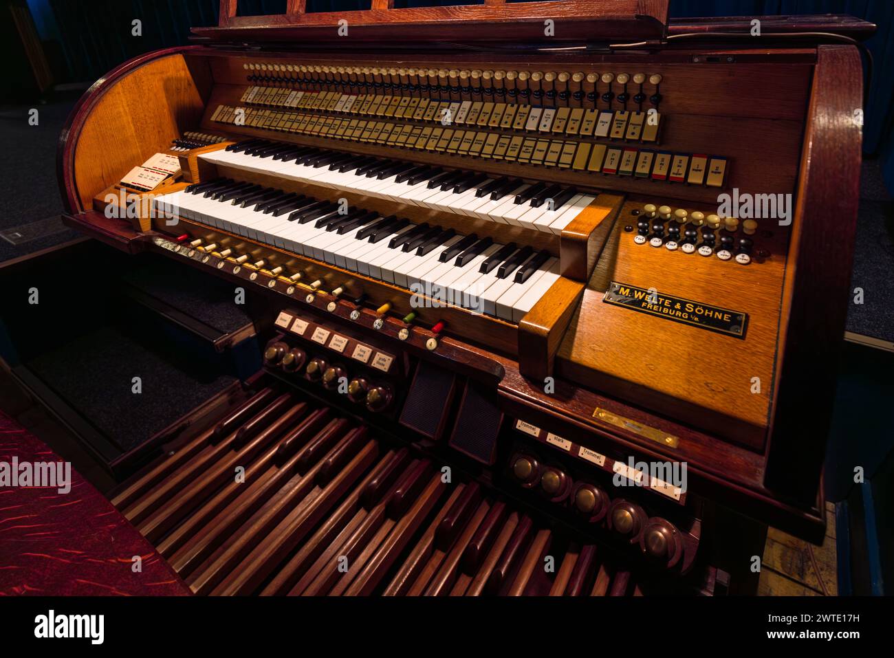 The Filmmuseum Potsdam runs a cinema with several screenings a day. Silent film screenings are accompanied by sounds and music from the historic Welte cinema organ. One of the last working Welte silent film organs can be found in the Filmmuseum Potsdam. Brandenburg, Brandenburg, Germany Stock Photo