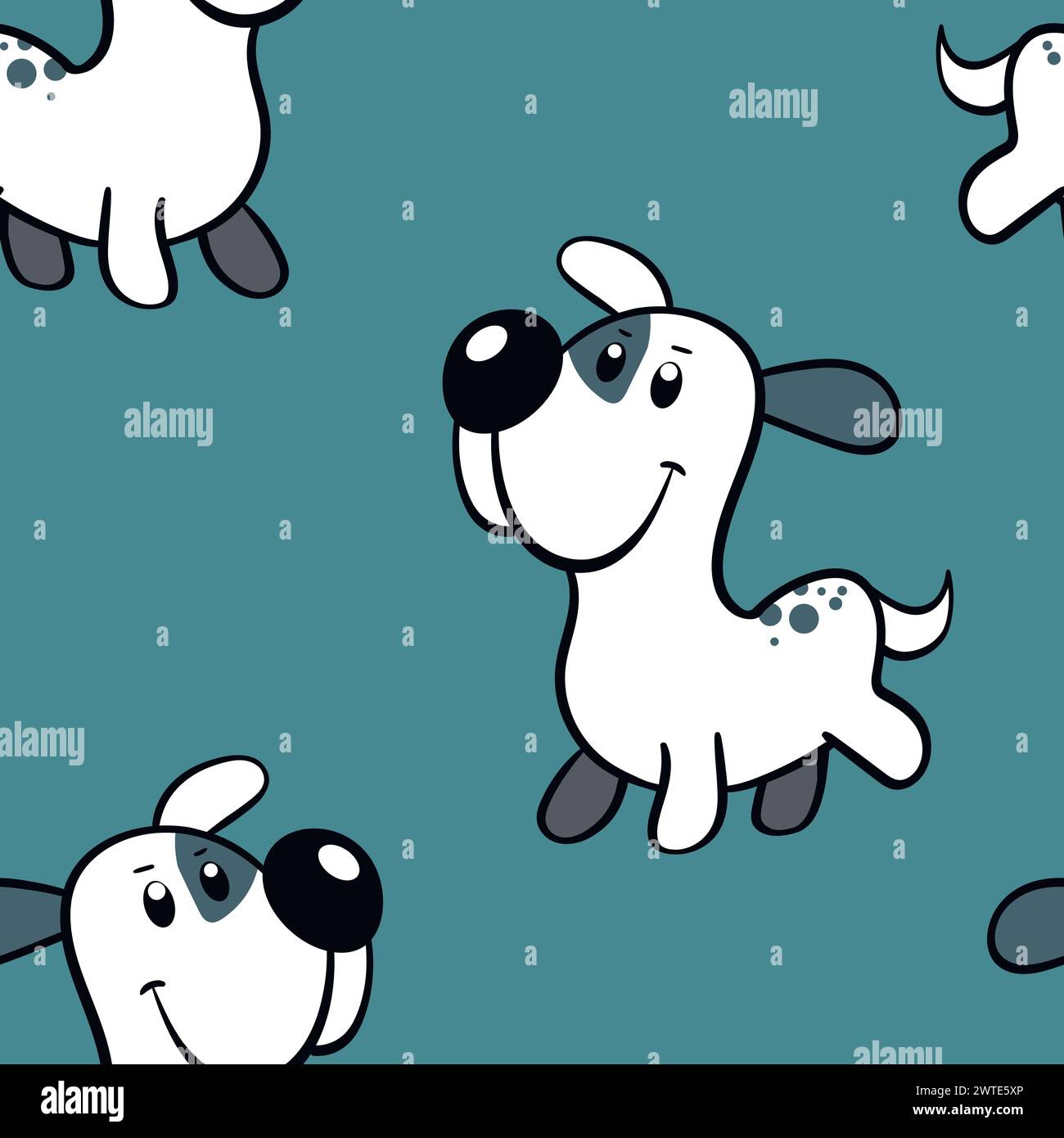 Vector seamless repeating childish pattern with cute dogs in doodle ...