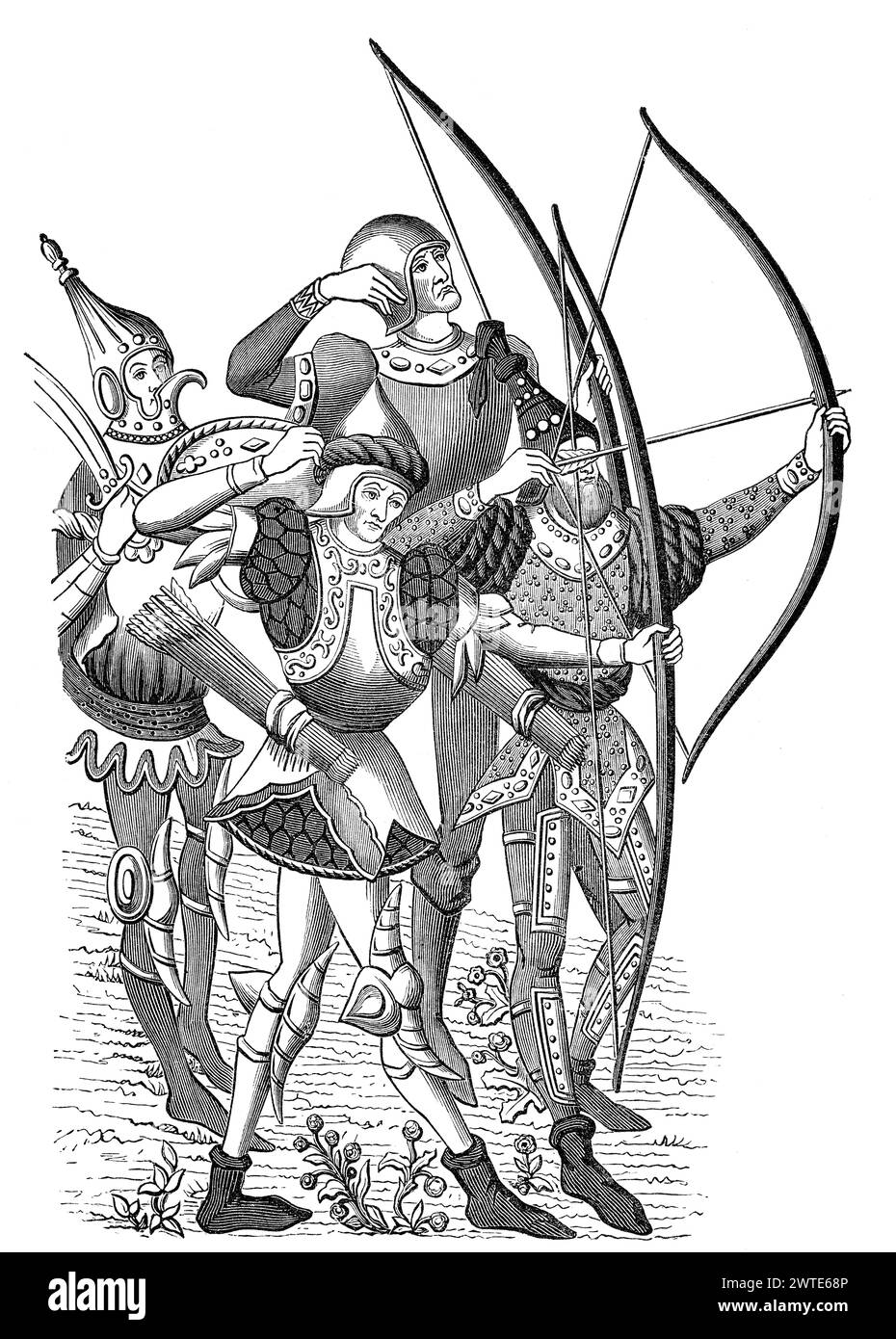 French bowmen with long bows, 15th century Stock Photo