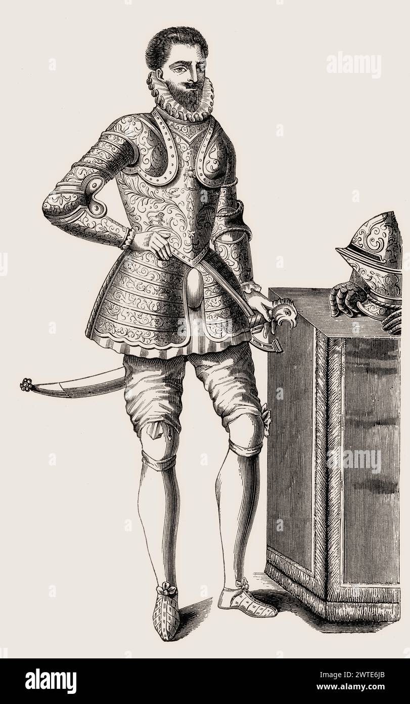 Monsieur François, Duke of Anjou and Alençon wearing  a damascened armour, 16th century Stock Photo