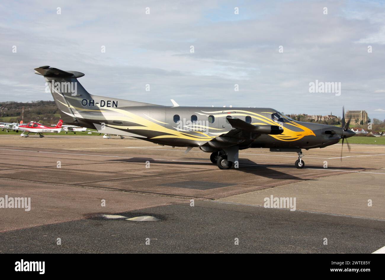 A Pilatus PC-12/47E of Fly 7 Executive Aviation at Brighton City Airport Shoreham West Sussex Stock Photo