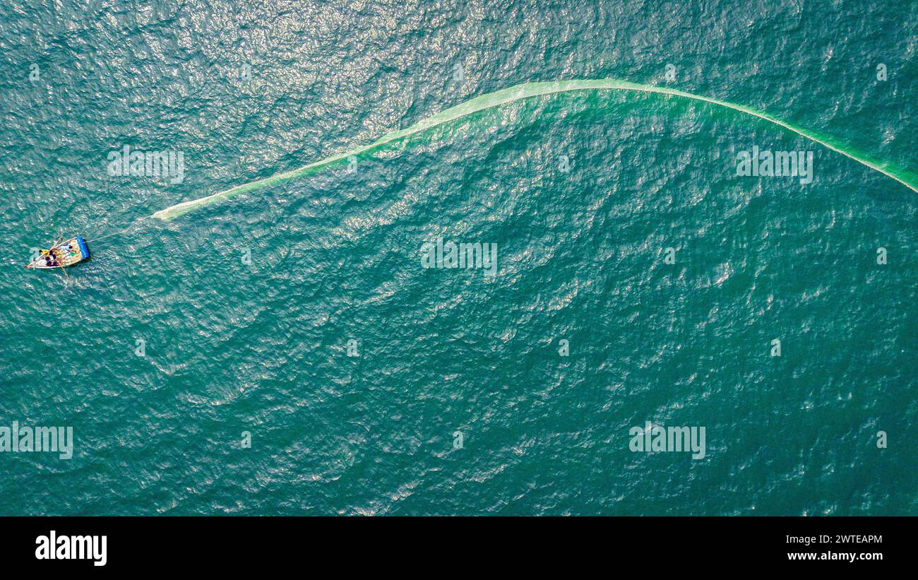 Aerial view of boat in the sea. Top view from drone Stock Photo - Alamy