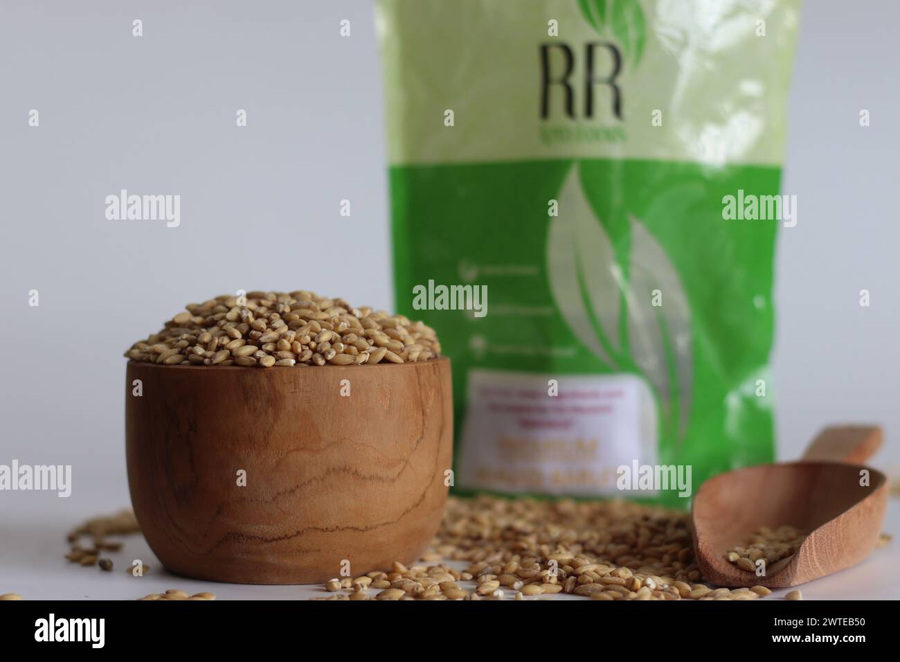 Mumbai, India, January 01 2024 Whole grain hulled barley sold by RR