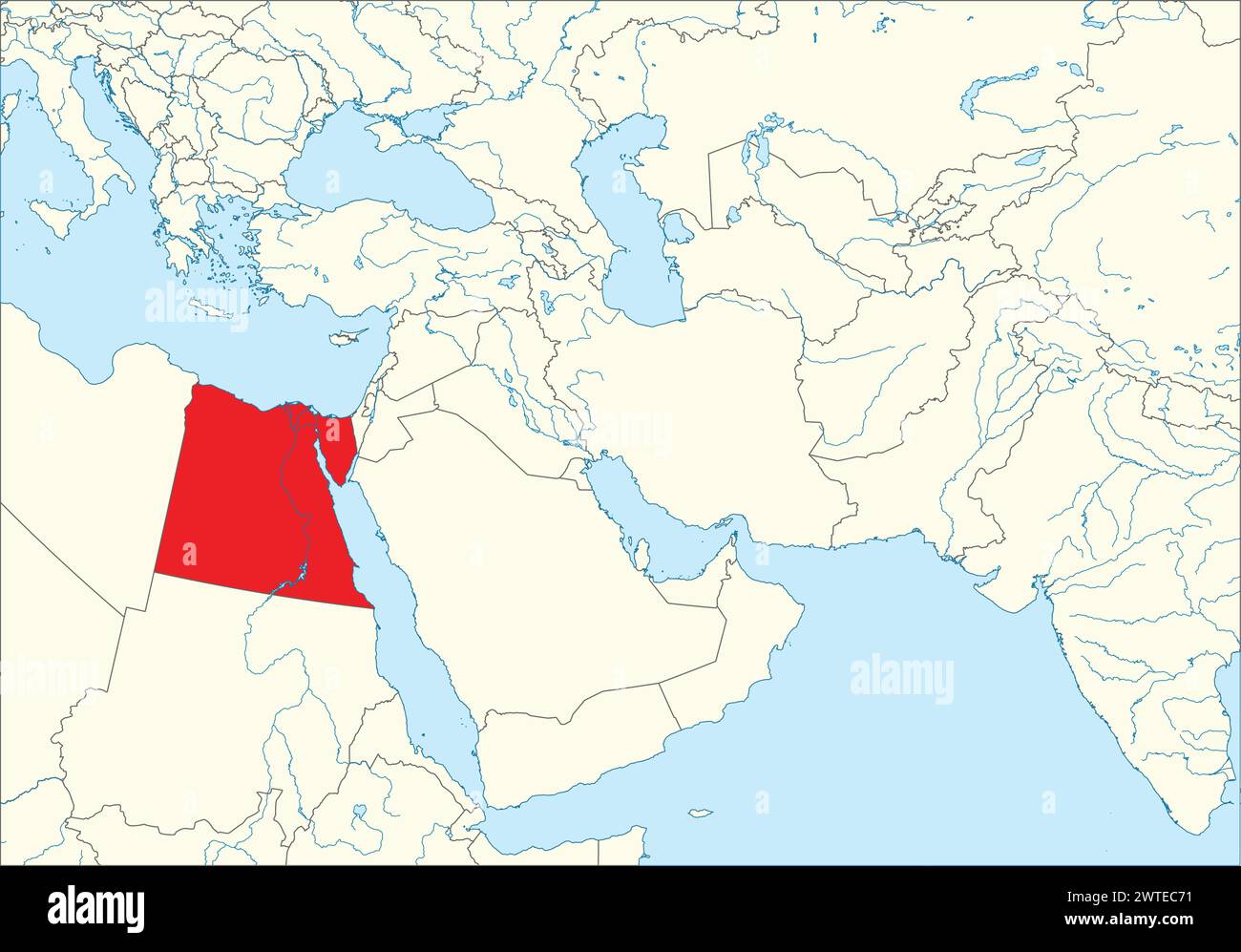 Red map of EGYPT inside white map of the Middle East Stock Vector Image