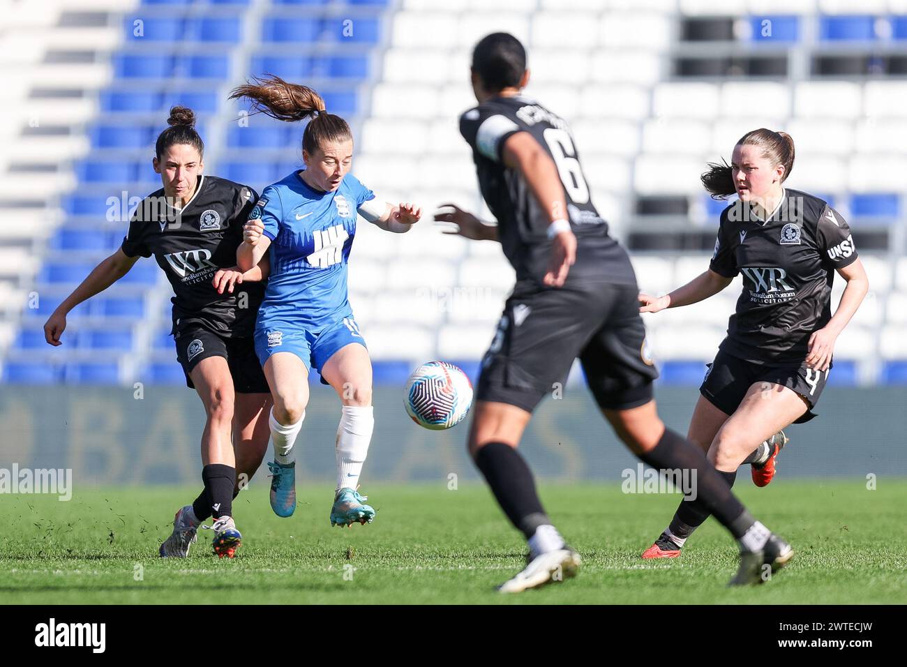 Birmingham, UK. 17th Mar, 2024. Blackburn Rovers' Lauren Thomas & Birmingham City's Christie Harrison-Murray battle for possession during the Womens Championship match between Birmingham City Women and Blackburn Rovers Women at St Andrews, Birmingham, England on 17 March 2024. Photo by Stuart Leggett. Editorial use only, license required for commercial use. No use in betting, games or a single club/league/player publications. Credit: UK Sports Pics Ltd/Alamy Live News Stock Photo