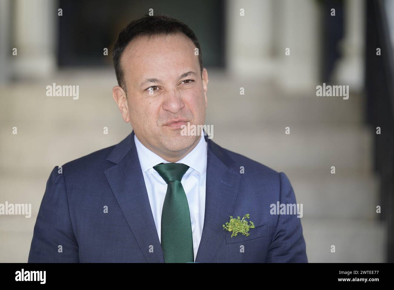 Taoiseach Leo Varadkar speaking to the media at Blair House in