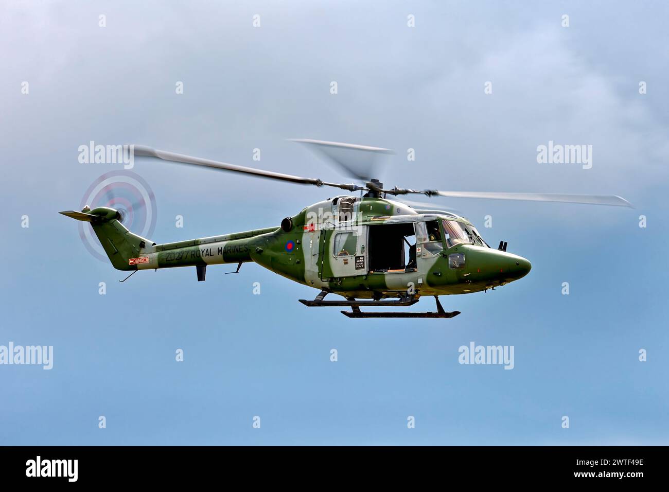 RNAS Yeovilton, Somerset, UK - July 10 2009: A Westland Lynx AH7 helicopter (ZD277) based at the RNAS Yeovilton, used by the Royal Marines Stock Photo