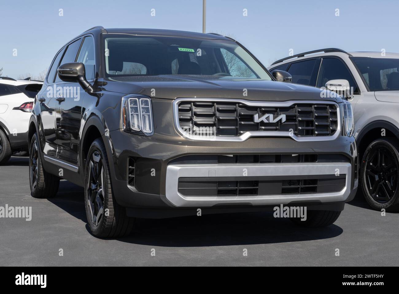 Indianapolis March 16, 2024 Kia Telluride S display at a dealership. Kia also offers the
