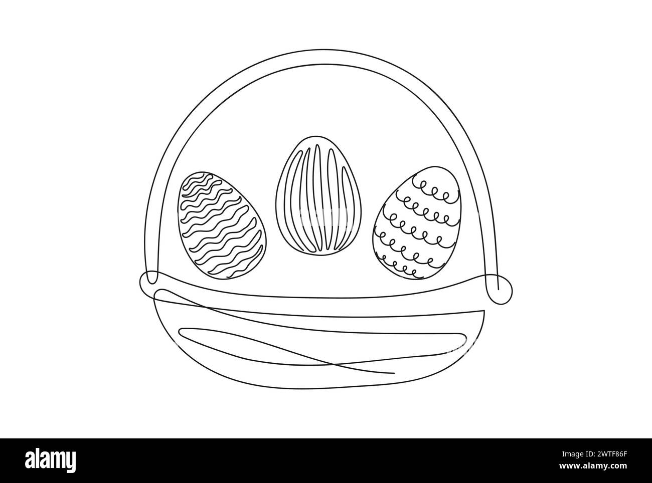 Wicker basket with Easter eggs. Continuous one line drawing. Black ...