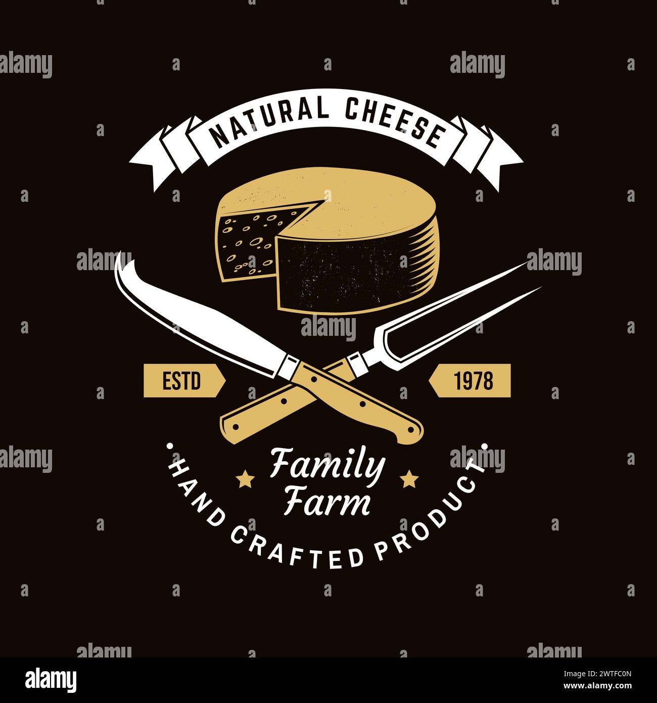 Natural cheese badge design. Template for logo, branding design with