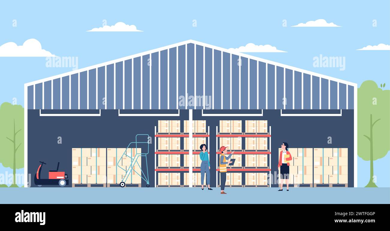 Warehouse audit. Uniformed employee, manager and auditor. Logistic