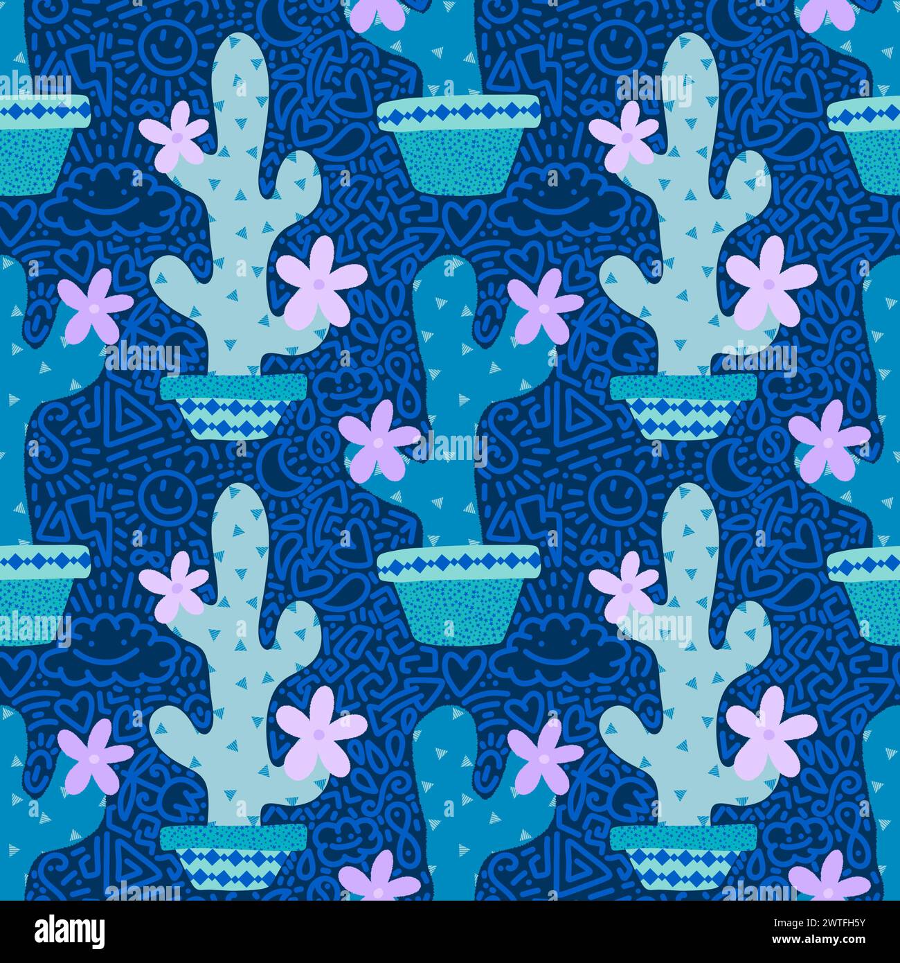 Cartoon Cactus Pattern Print Women's Shorts