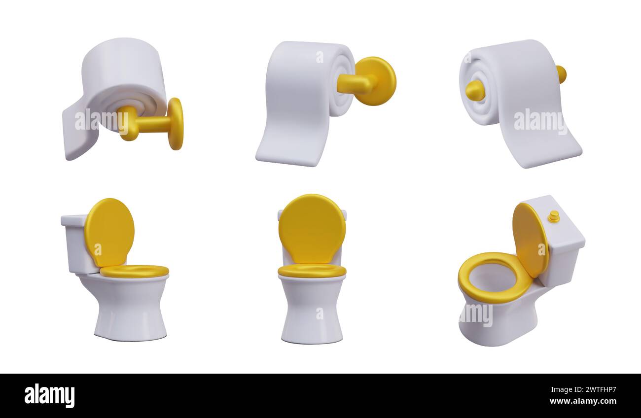 3d realistic model of handle toilet paper and ceramic toilet in