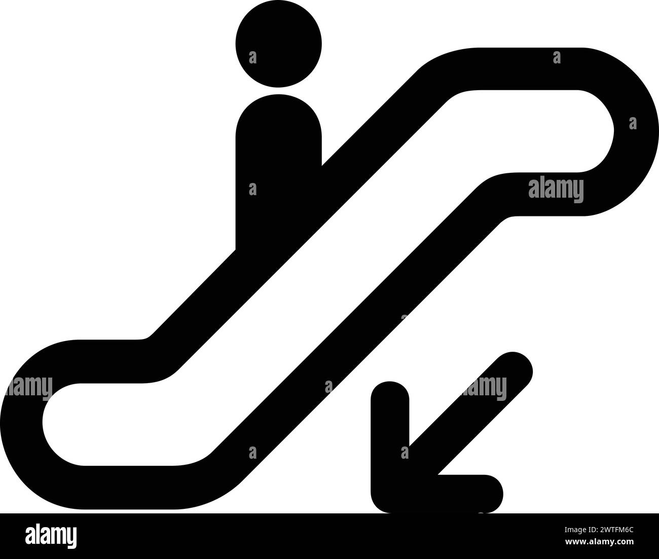 Escalator down flat icon for web. Simple escalator elevator sign web icon silhouette with invert color. Escalator going up and down solid black icon v Stock Vector