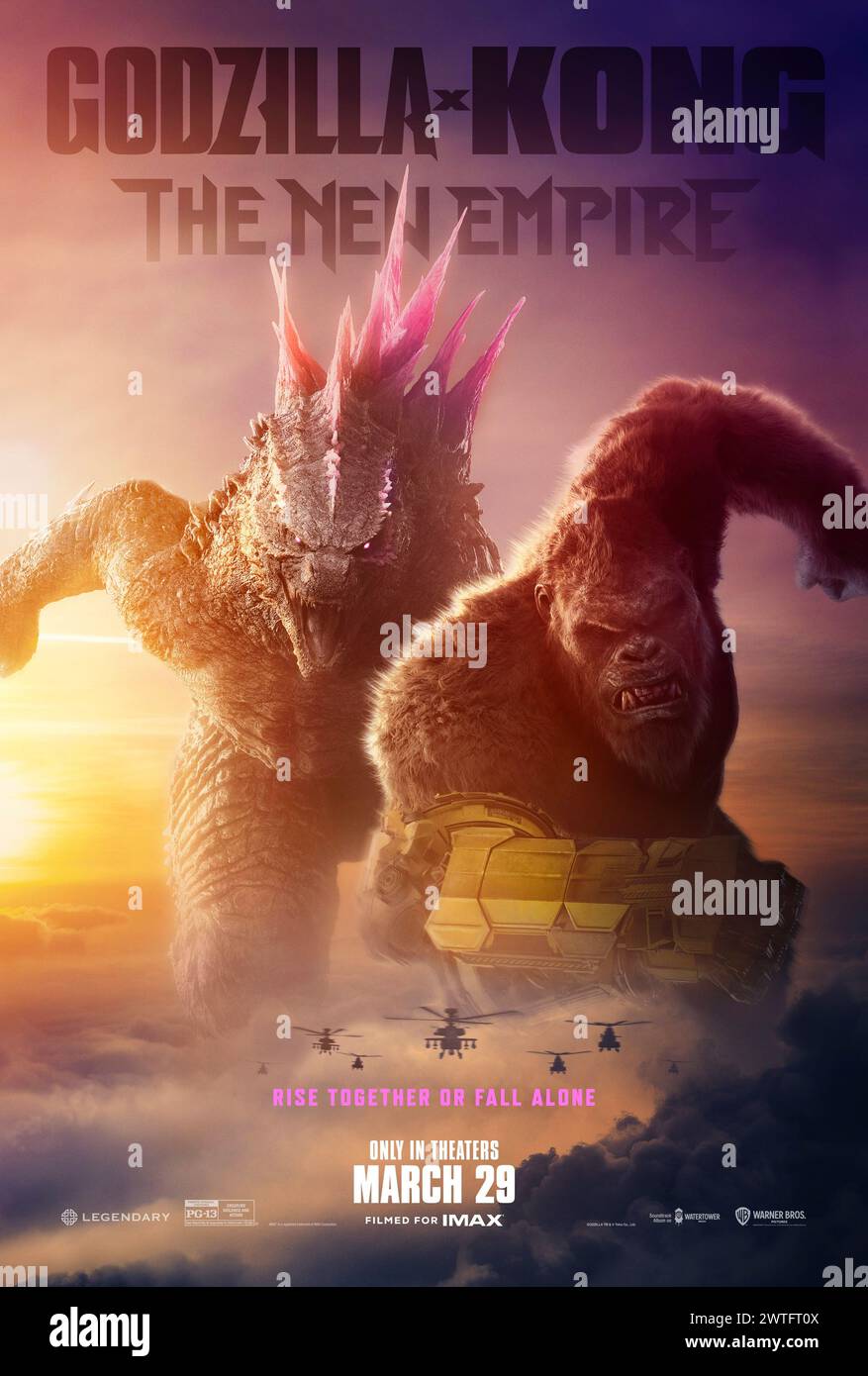 Godzilla x Kong: The New Empire (2024) directed by Adam Wingard and starring Rebecca Hall, Brian Tyree Henry and Dan Stevens. Two ancient titans, Godzilla and Kong, clash in an epic battle as humans unravel their intertwined origins and connection to Skull Island's mysteries. US advance poster.***EDITORIAL USE ONLY*** Credit: BFA / Warner Bros Stock Photo