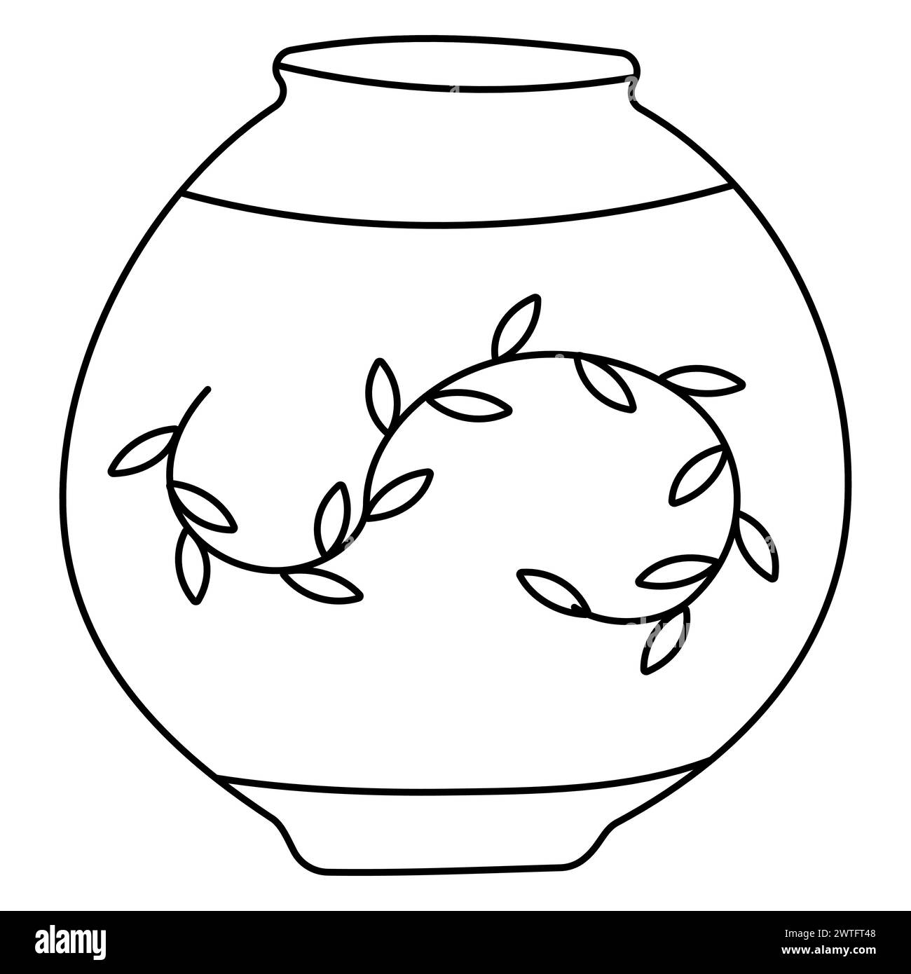 Chinese ceramic traditional Vase with paintings of threads and leaves. Icon element line, doodle, coloring . Simple symbol isolated on white backgroun Stock Vector