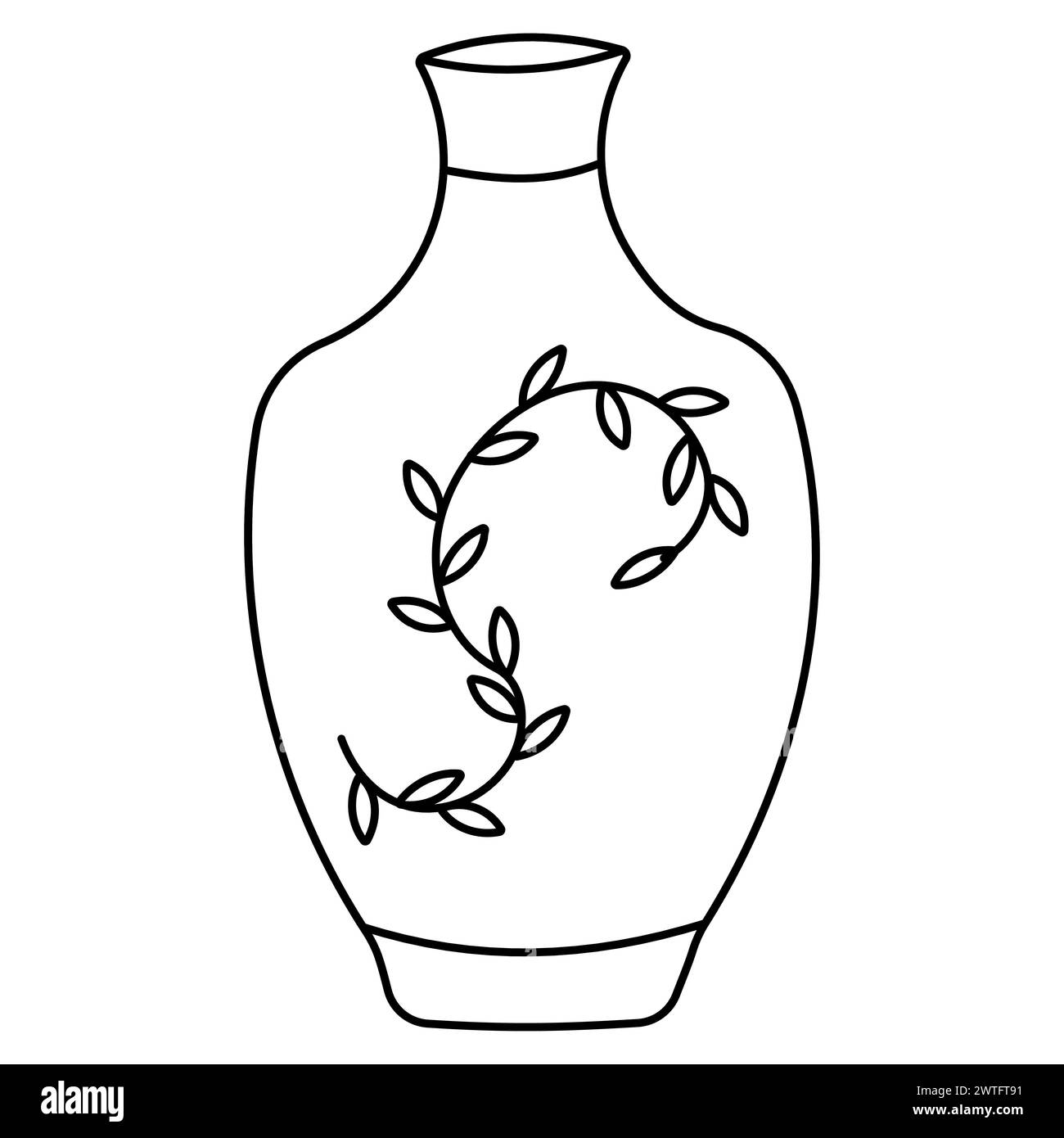 Chinese ceramic traditional Vase with paintings of threads and leaves. Icon element line, doodle, coloring . Simple symbol isolated on white backgroun Stock Vector
