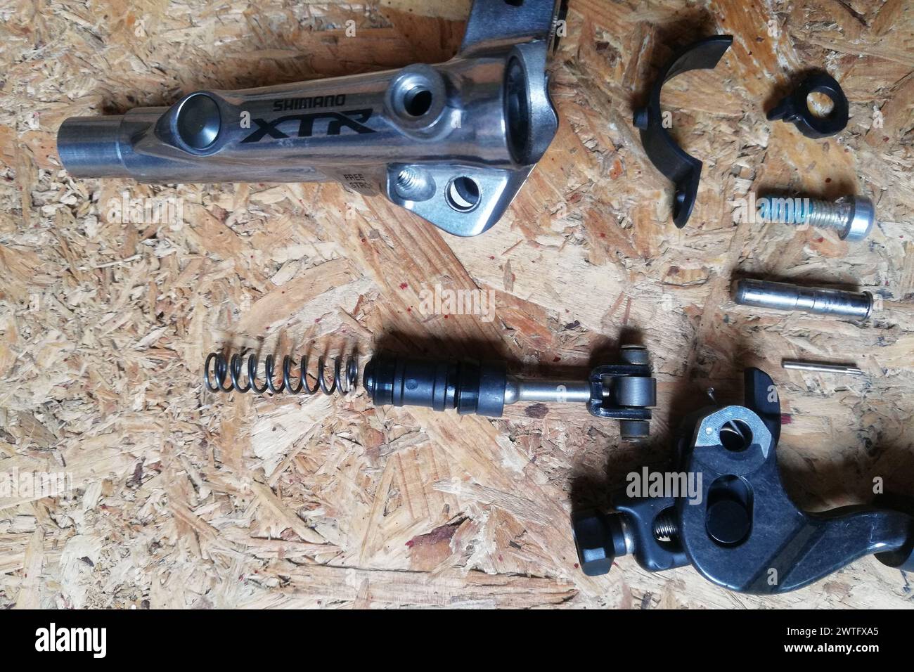 Top view of Shimano XTR mountain bike brake lever Stock Photo