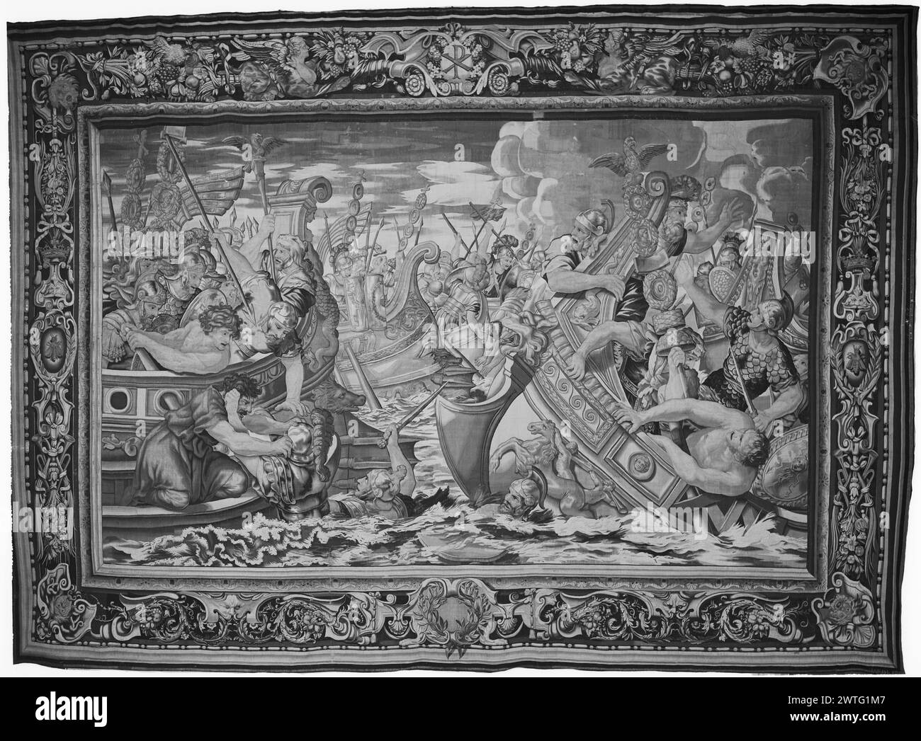 Campaign against Licinius, sea battle. Pietro da Cortona (Italian, 1596-1669) (author of design) [painter] Riviera, Giacomo della (Italian, act. ca.1625-d.1639) (workshop) [weaver] 1635 Tapestry Dimensions: H 16'5.5' x W 23'3.5' Tapestry Materials/Techniques: linen (warp: 18/in.); wool, silk & metallic thread (silver & gold) Culture: Italian Weaving Center: , LazioRome Ownership History: Barberini coll. (Rome). Charles Mather Ffoulke (Washington, D.C.) 1889. French & Co. purchased from Parke-Bernet Galleries (Ffoulke sale 979), received 6/8/1948; sold to Kress Foundation 6/10/1956. United Stat Stock Photo
