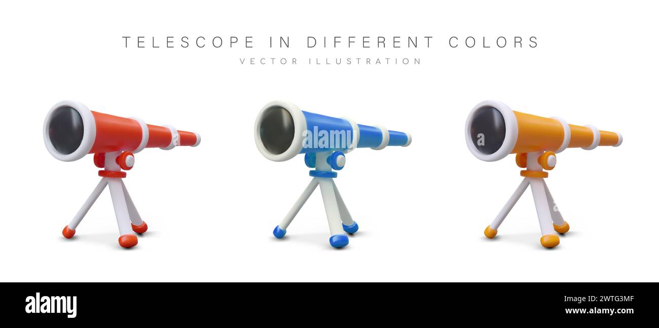 A set of color telescopes on a tripod. Realistic image of optical
