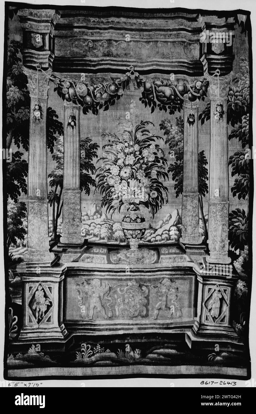Portico decorated with festoons, with central urn of flowers. unknown c. 1650 Tapestry Dimensions: H 7'10' x W 5'5' Tapestry Materials/Techniques: unknown Culture: Flemish Weaving Center: unknown Ownership History: French & Co. purchased from American Art Association, Sumner Healy sale, 12/13/1924; sold to the Hayden Commpany 6/19/1926. Stock Photo