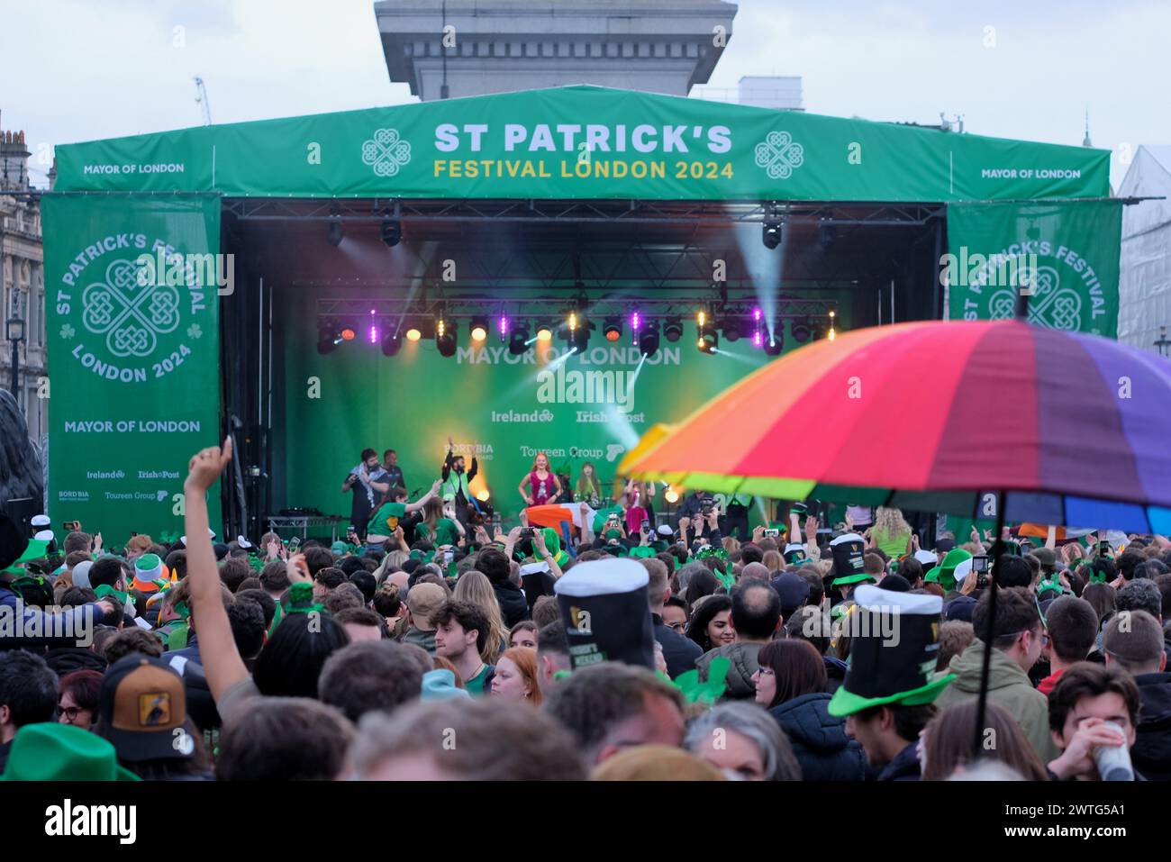 London, UK, 17th March, 2024. The Mayor of London hosts the annual celebrations for St Patrick's Day in Trafalgar Square. Credit: Eleventh Hour Photography/Alamy Live News Stock Photo