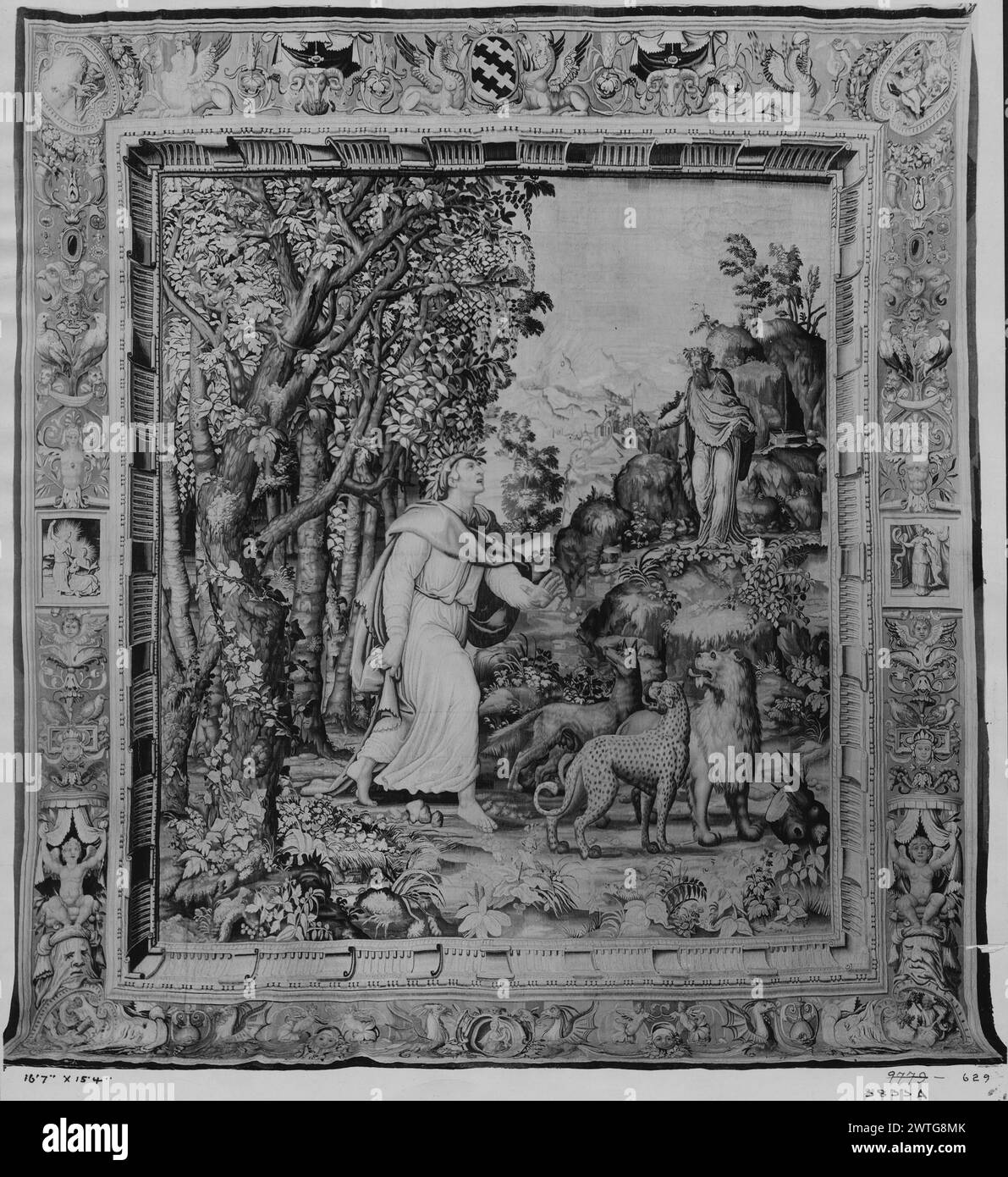 Meeting of Dante and Virgil. Salviati, Francesco (Italian, 1510-1563) (author of design, cartoon creator) [painter] Straet, Jan van der (Netherlandish, 1523-1605) (cartoon creator, attr.) [painter] Rost, Jan (Flemish, d.1564) (workshop) [weaver] c. 1547-1549 Tapestry Dimensions: H 5.19-5.27 x W 4.70-4.66 m Tapestry Materials/Techniques: wool (undyed, warp: 7-9/cm); wool & silk (weft: 26-44/cm) Culture: Italian Weaving Center: , TuscanyFlorence Ownership History: Probably Alamanno Salviati, Florence; Jacopo di Alamanno Salviati (Florence) 1557. duchess of Zagarolo (Rome) 1934. J. Pierpont Morga Stock Photo