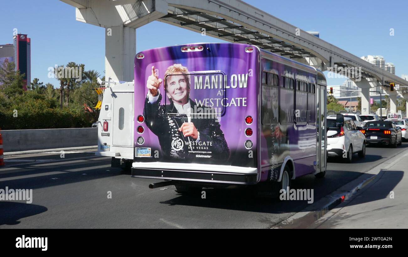 Las Vegas, Nevada, USA 8th March 2024 Barry Manilow at Westgate Truck Billboard on Paradise Road on March 8, 2024 in Las Vegas, Nevada, USA. Photo by Barry King/Alamy Stock Photo Stock Photo