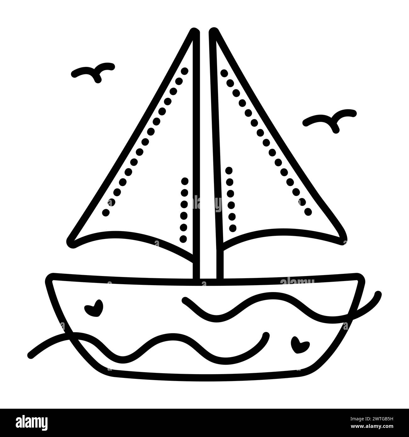 Sailboat black line vector icon, single boat pictogram Stock Vector