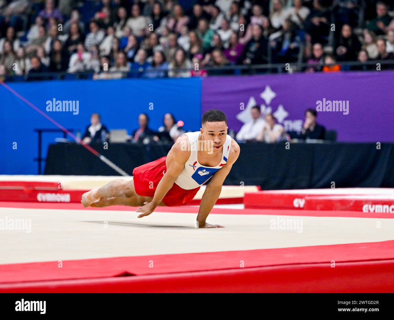 Liverpool, England, UK. 17th Mar, 2024. Joe FRASER in the Mens Floor Final during the British Gymnastics Championships at the M&S Bank Arena, Liverpool, England, UK. Credit: LFP/Alamy Live News Stock Photo