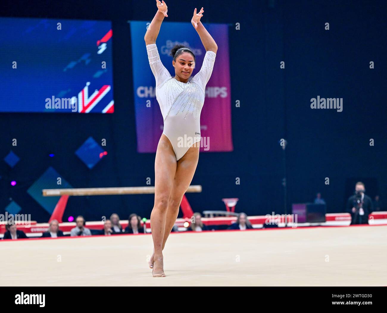 Liverpool, England, UK. 17th Mar, 2024. Ondine ACHAMPONG in the Final of the Womens Floor during the British Gymnastics Championships at the M&S Bank Arena, Liverpool, England, UK. Credit: LFP/Alamy Live News Stock Photo