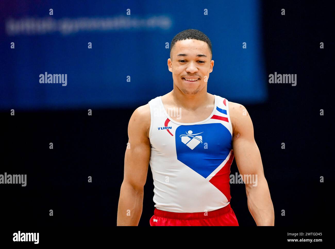 Liverpool, England, UK. 17th Mar, 2024. Joe Fraser prepares for the Mens Floor Final during the British Gymnastics Championships at the M&S Bank Arena, Liverpool, England, UK. Credit: LFP/Alamy Live News Stock Photo