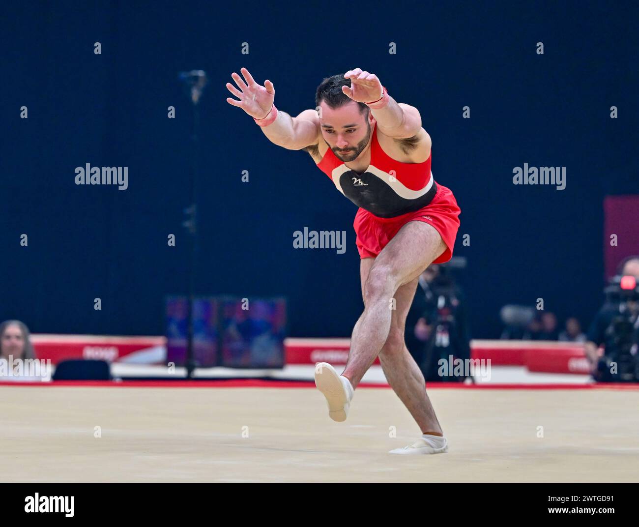 Liverpool, England, UK. 17th Mar, 2024. James HALL in the Mens Floor Final during the British Gymnastics Championships at the M&S Bank Arena, Liverpool, England, UK. Credit: LFP/Alamy Live News Stock Photo