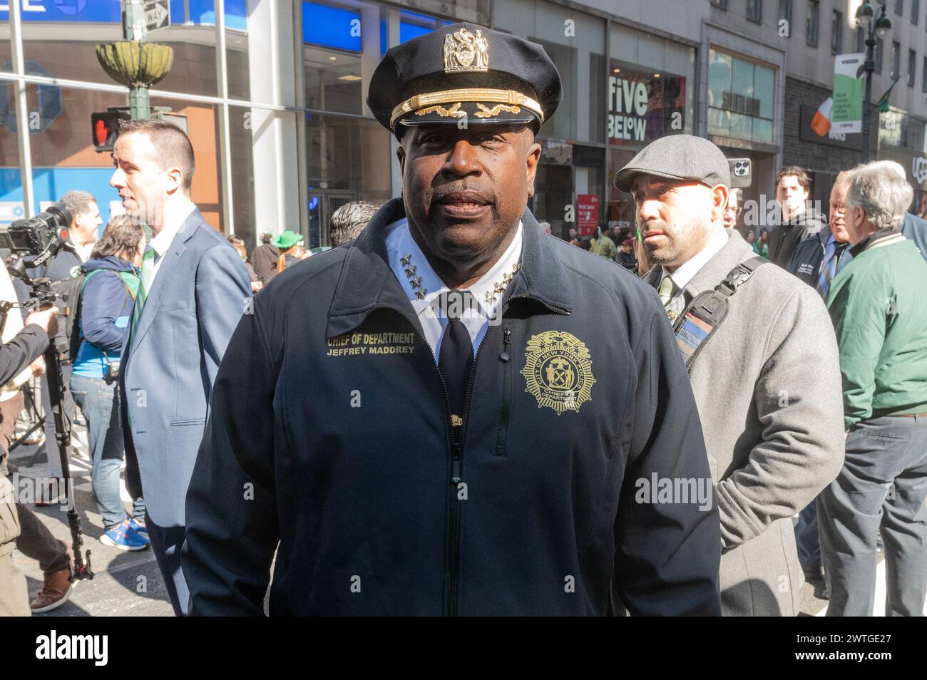 NYPD Chief of Department Jeffrey Maddrey attends annual St. Patrick's Day Parade on Fifth Avenue in New York on March 16, 2024 Stock Photo