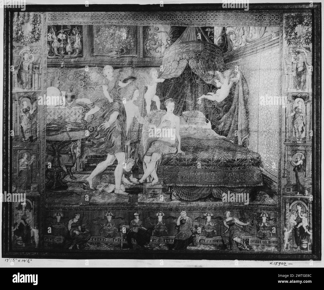 Bridal Chamber of Herse. Pannemaker, Wilhelm de (Netherlandish (before 1600) - Flanders, act. 1535-1578) (workshop) [weaver] c. 1550 Tapestry Dimensions: H 14'.5' x W 17'1.5' Tapestry Materials/Techniques: wool & silk; silk; metallic thread (silver); metallic thread (silver-gilt) Culture: Flemish Weaving Center: Brussels Ownership History: La Cerda family, dukes of Medinaceli, Spain (complete set in their possession, possibly since the sixteenth century). Duchess of Denia, widow of the duke (in her possession until her death in 1903, when the tapestry passed to the duke's heirs). French & Co. Stock Photo