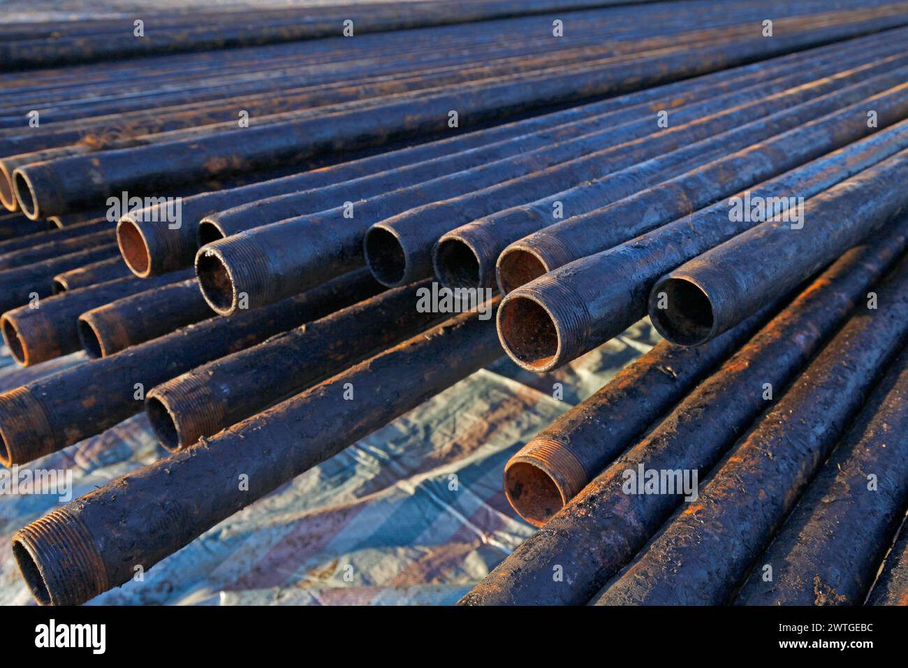 Oil drill pipe Stock Photo