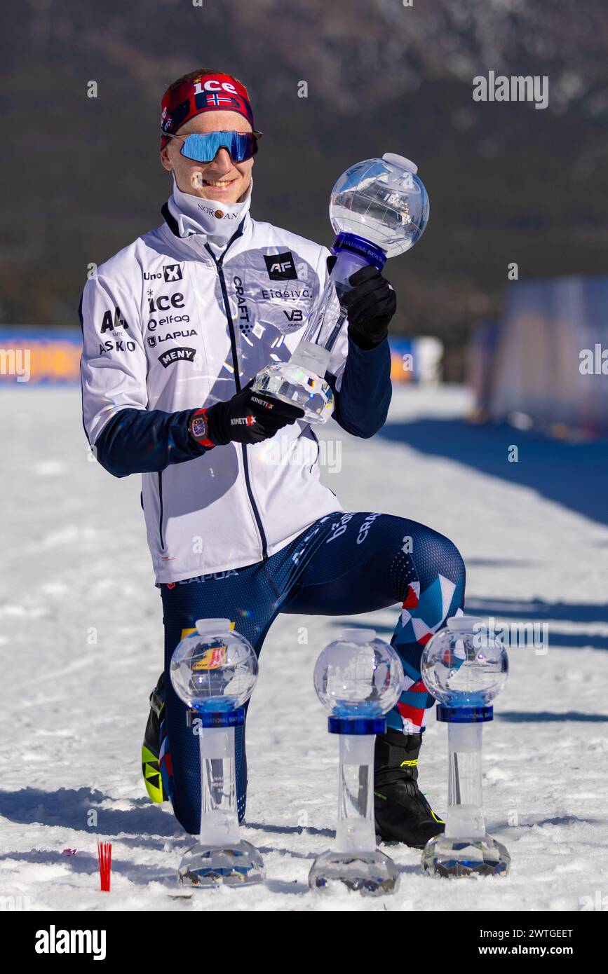 Canmore, Alberta, Canada. 17th March, 2024. Johannes Thingnes Boe of
