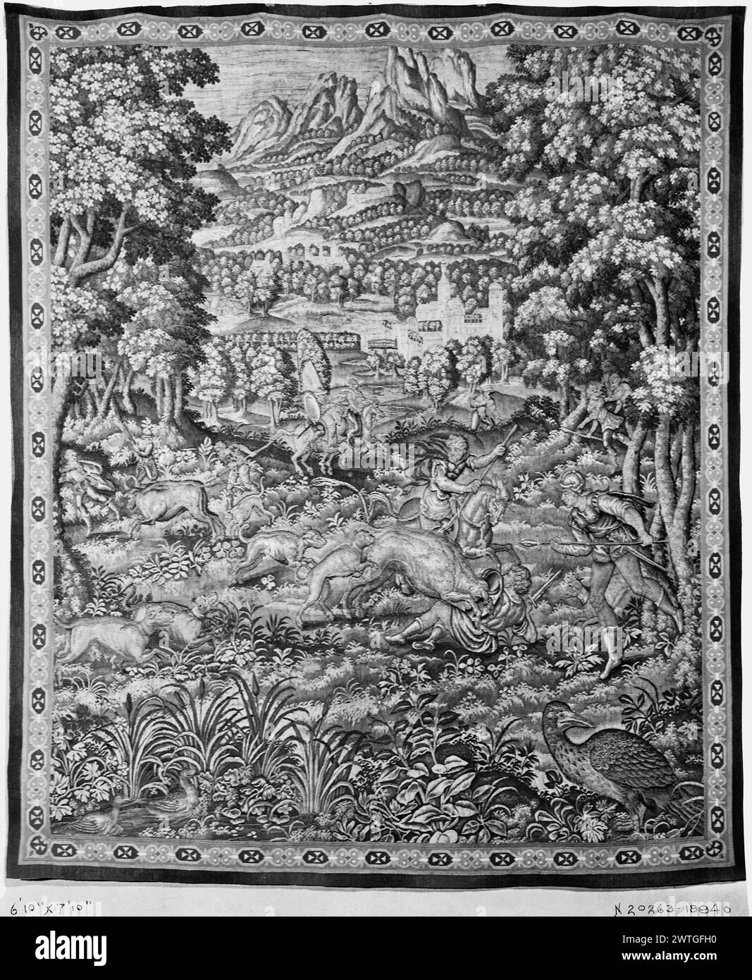 Game park with bull hunt. unknown c. 1580-1600 Tapestry Dimensions: H 7'10' x W 6'7' Tapestry Materials/Techniques: unknown Culture: Flemish Weaving Center: Brussels Ownership History: French & Co. purchased from Mr. H. Blank, invoiced 2/9/1937; unsold as of the 1956 inventory. Stock Photo