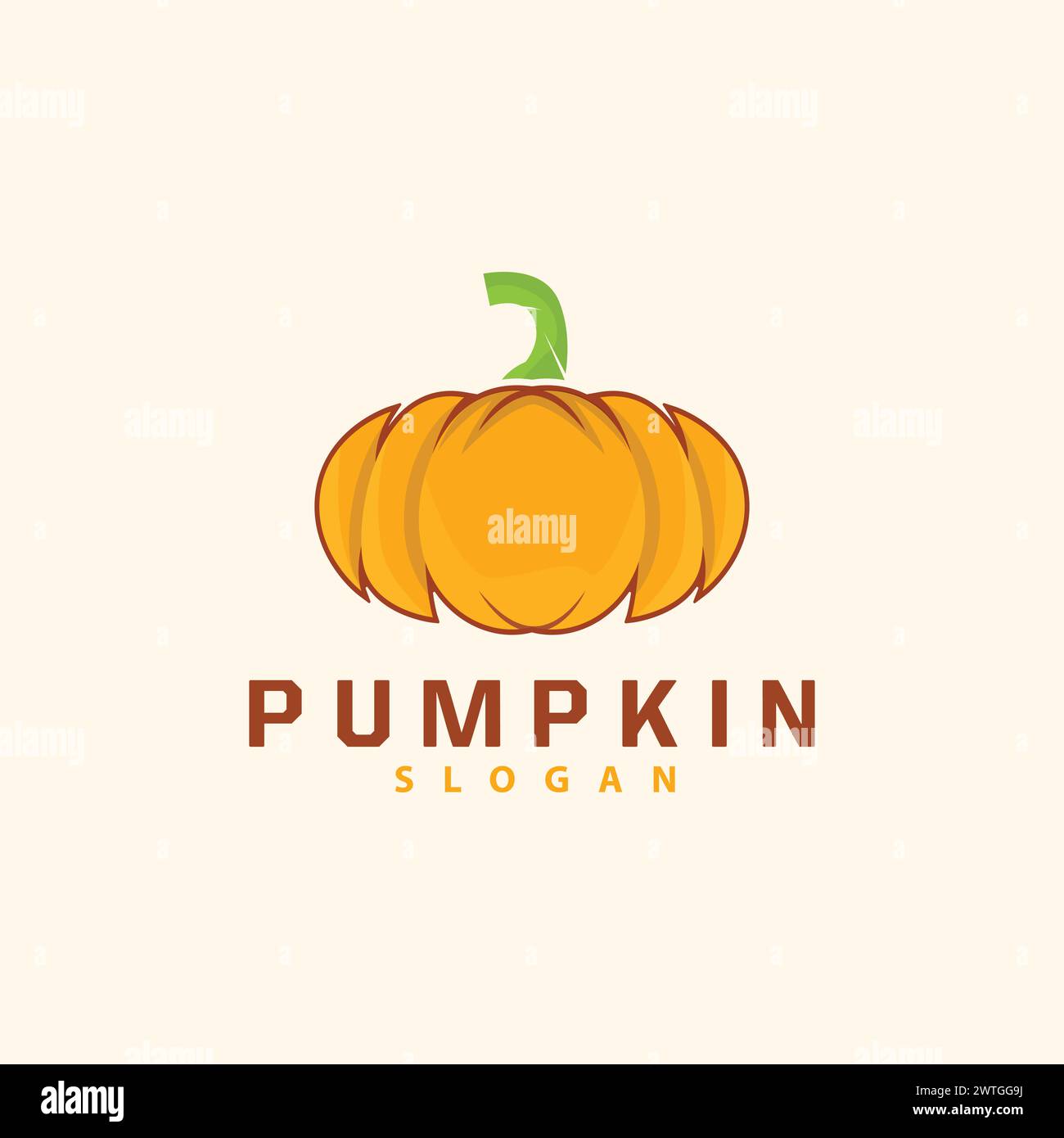 Pumpkin Logo, Pumpkin Vector, Healthy Vegetable Fruit Farmer, Premium Simple Hallowen Fruit Design, Brand Label Symbol Illustration Stock Vector