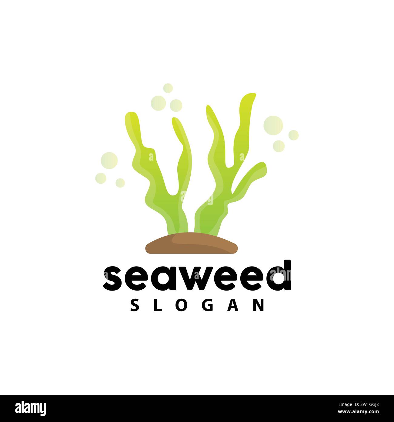 Seaweed Logo, Underwater Plant Vector, Simple Leaf Design, Illustration Template Symbol Icon Stock Vector