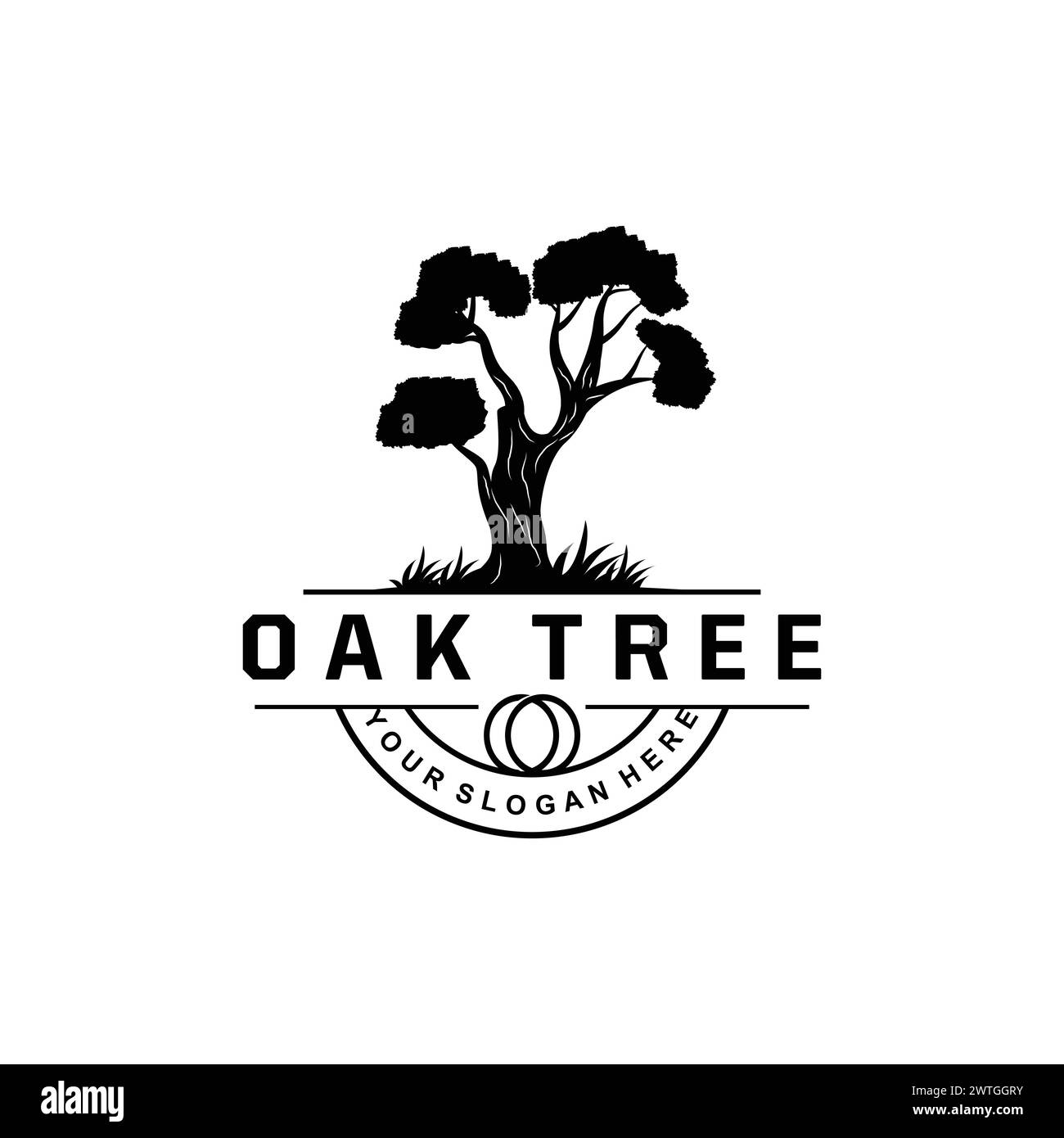 Oak Tree Logo, Nature Tree Plant Vector, Minimalist Simple Design, Illustration, Silhouette, Template Stock Vector