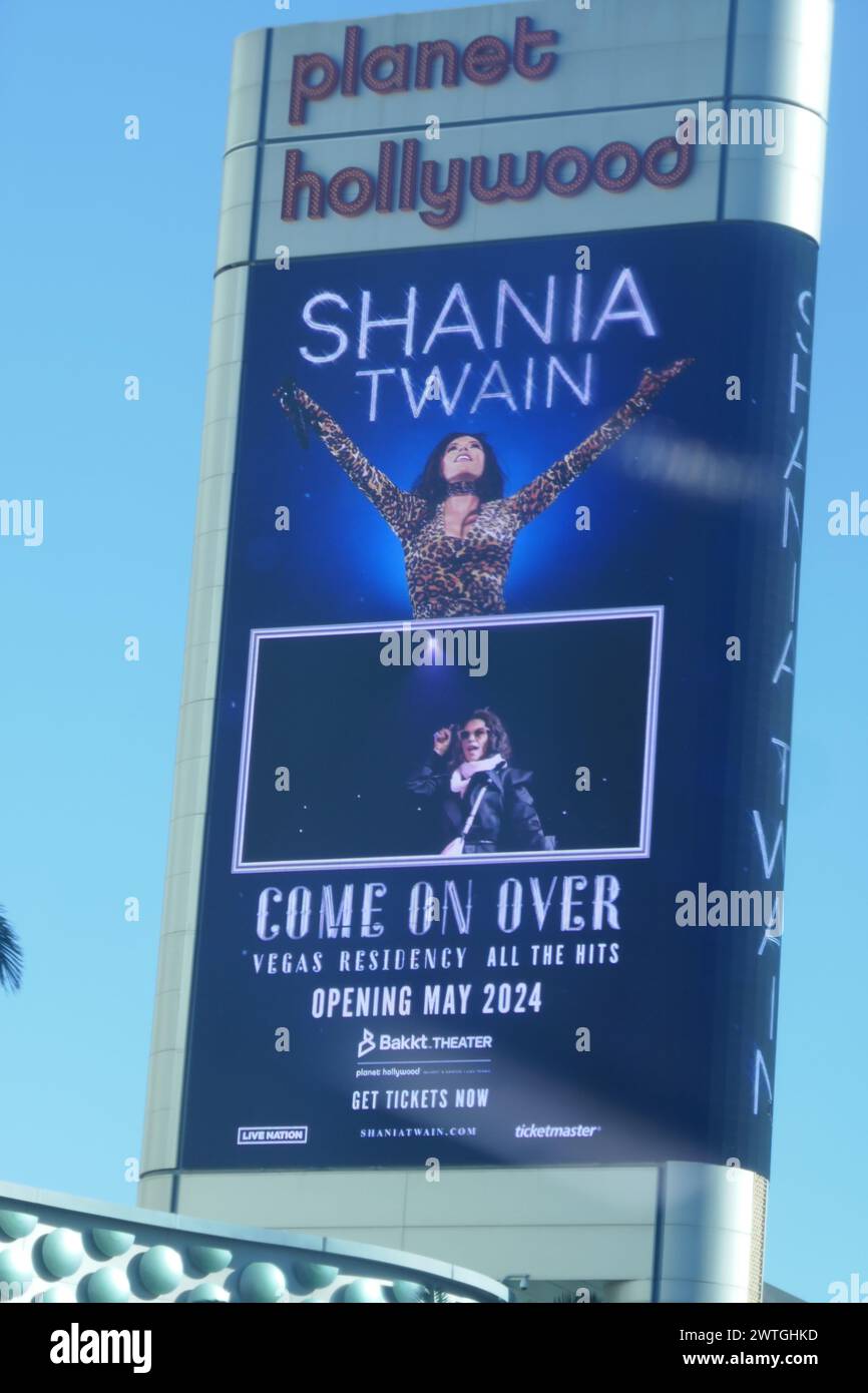Las Vegas, Nevada, USA 8th March 2024 Shania Twain Come on Over Marquee at Hollywood