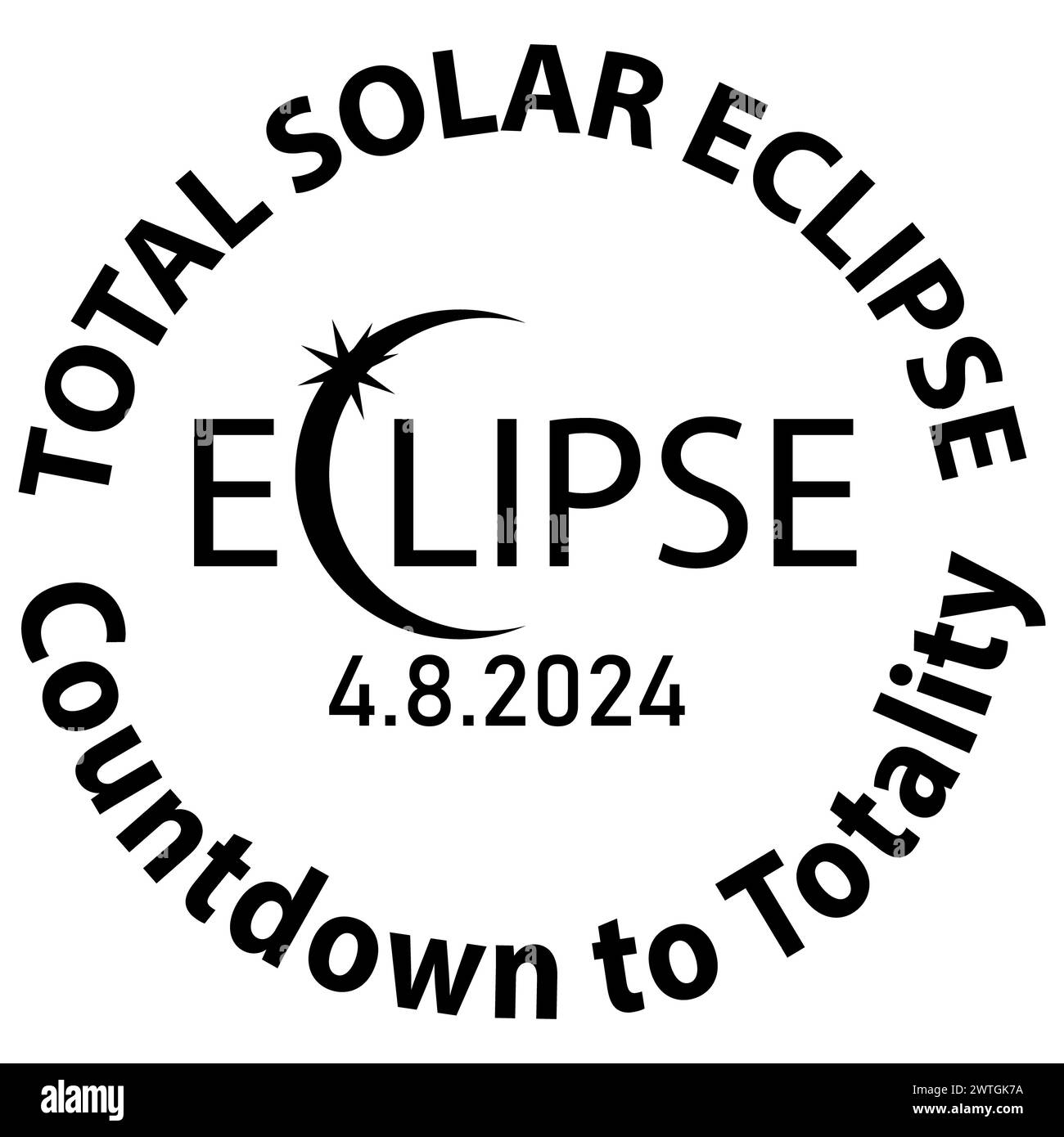 April 8th 2024 total solar eclipse icon. North American total solar eclipse sign. Solar Eclipse symbol.  Total Solar Eclipse 2024. flat style. Stock Photo