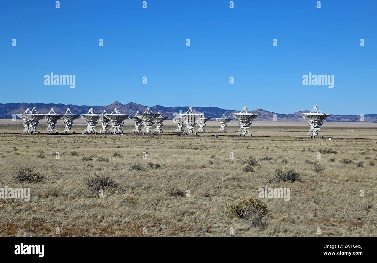 Antennas pointing upwards - Very Large Array, New Mexico Stock Photo