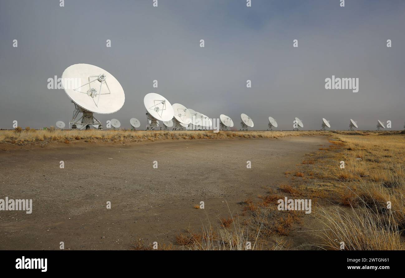 White antennas - Very Large Array, New Mexico Stock Photo