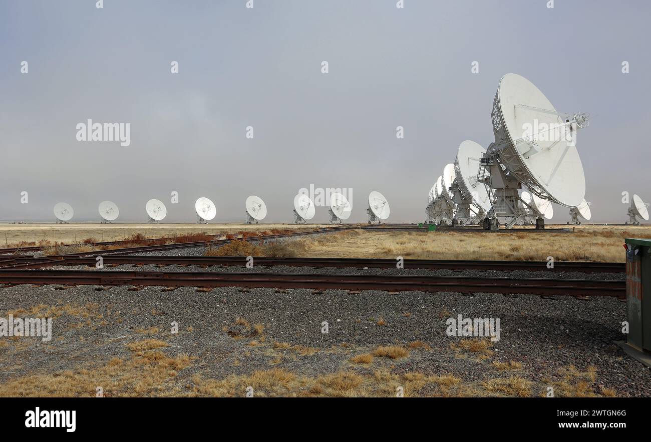 Rails for Very Large Array, New Mexico Stock Photo